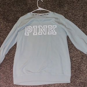 pink brand light blue crew neck sweatshirt